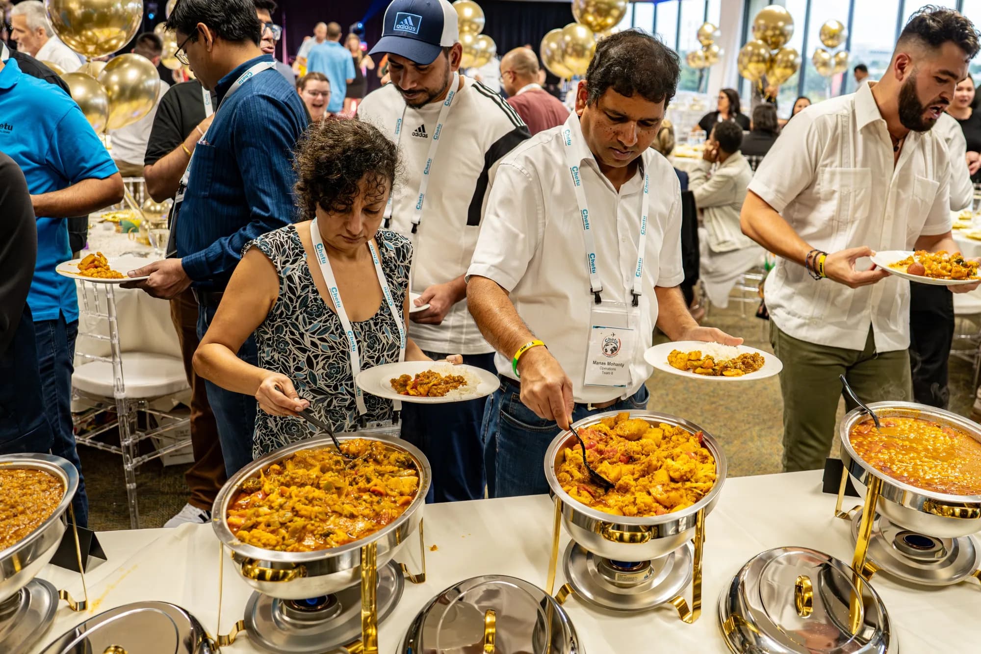 Buffet service with chafing dishes at a conference