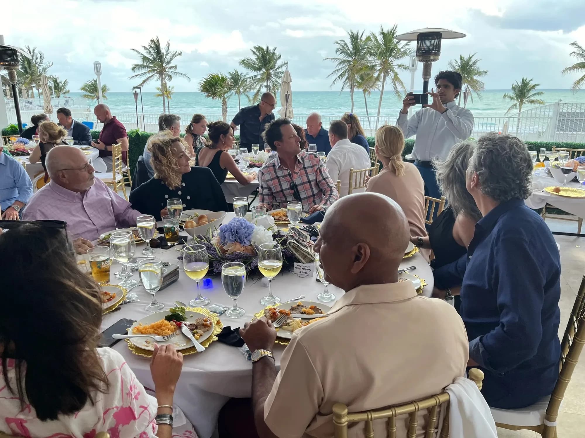 Oceanfront wedding reception dining