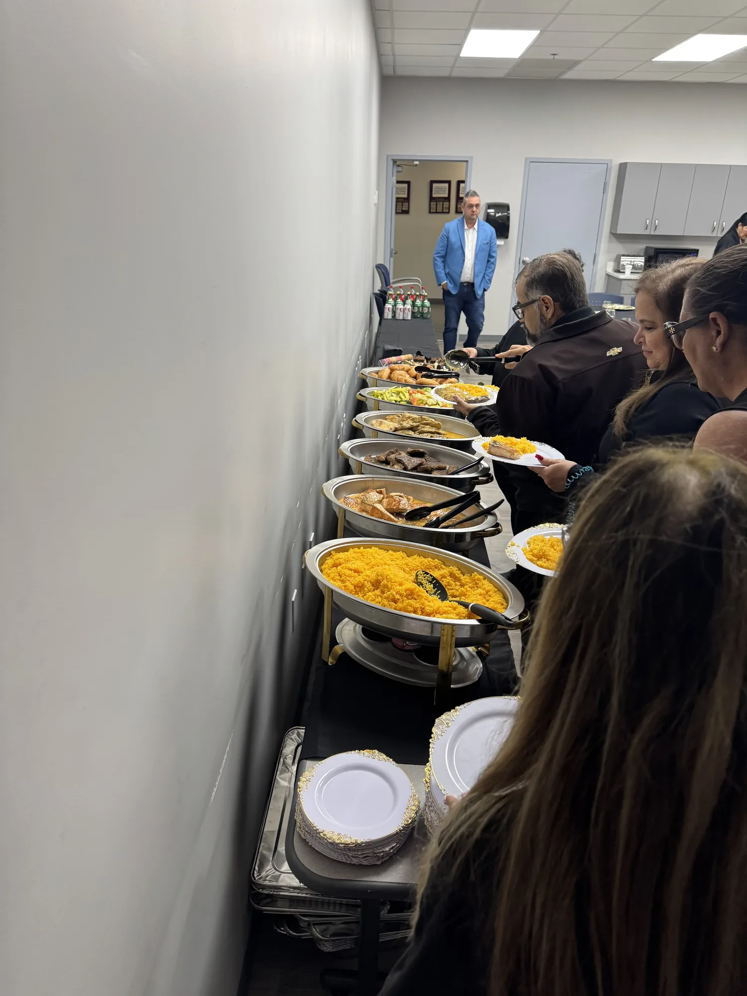 Guests at an office buffet