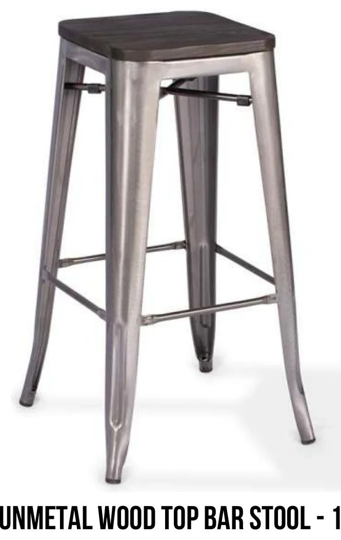 Gunmetal Wood-Top Bar Stool rental