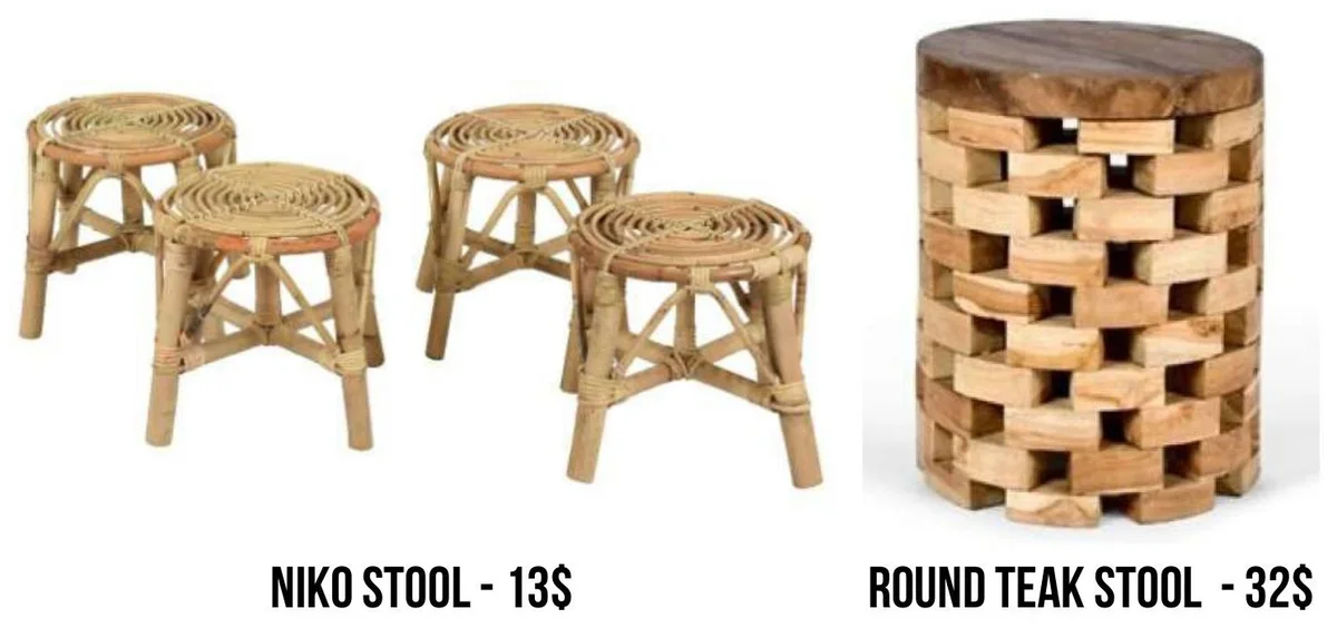 Niko Stool & Round Teak Stool rental
