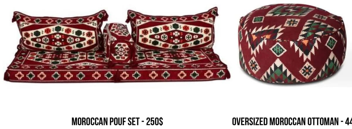 Moroccan Pouf Set & Oversized Moroccan Ottoman rental