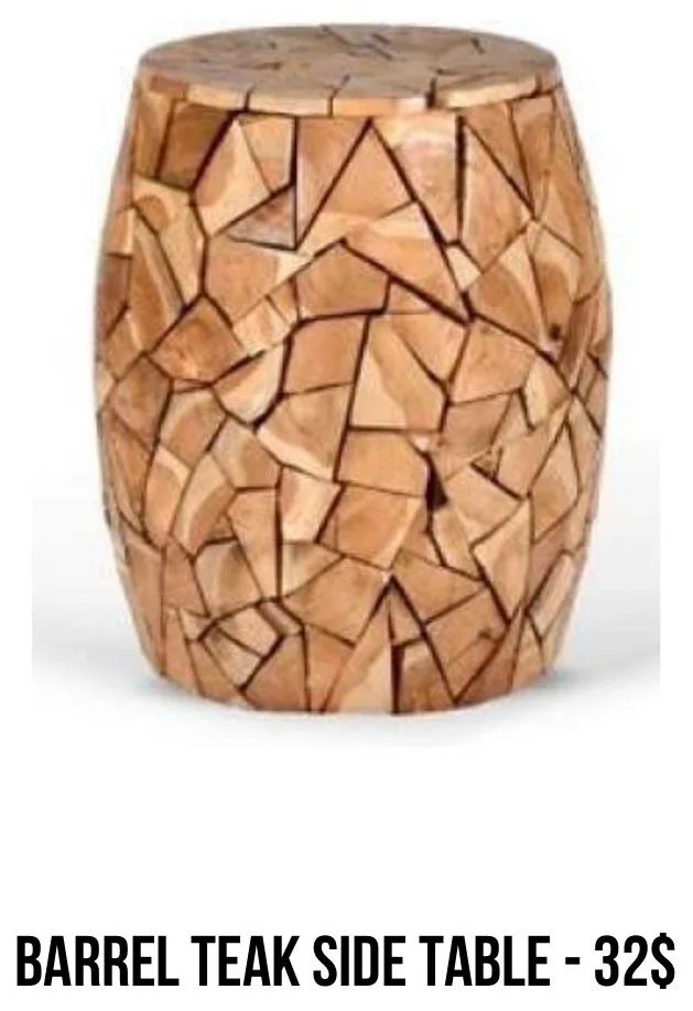 Barrel Teak Side Table rental