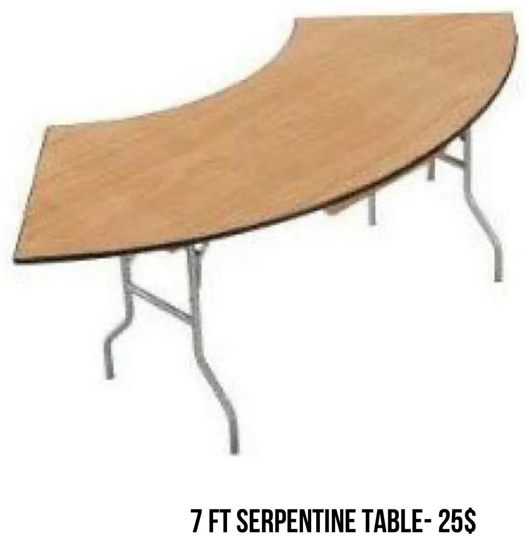 7 ft Serpentine Table rental
