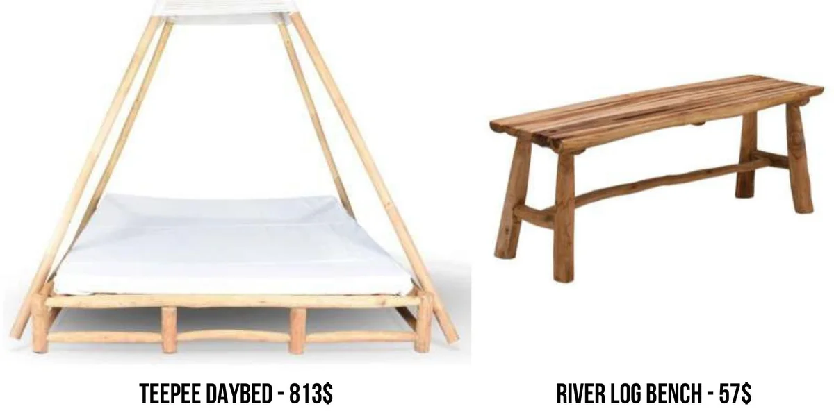Teepee Daybed & River Log Bench rental